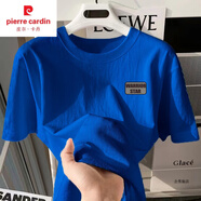 皮爾卡丹（pierre cardin）夏季2025新款純棉圓領(lǐng)短袖t恤男生寬松百搭休閑打底體恤 克萊因藍(lán)【B081】 2XL 130-155斤內(nèi)