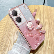 羅璐鷗 vivo Y78+手機(jī)殼硅膠殼Y78支架V2271A保護(hù)套Y78M高級(jí)水鉆玫瑰花漸變閃粉電鍍 【漸變玫瑰金】+指環(huán)支架+全屏保護(hù)膜 vivo Y78+