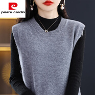 皮爾卡丹（pierre cardin）春秋新款圓領(lǐng)馬甲坎肩女搭配襯衣穿無(wú)袖毛衣針織背心女坎肩內搭高