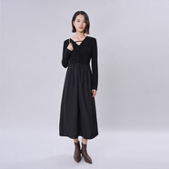 普普風(fēng)2023年冬季女裝新品優(yōu)雅顯瘦舒適拼接連衣裙OD2L7612L 黑色 OF