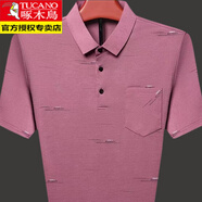 啄木鳥(niǎo)（TUCANO）夏季新款短袖T恤男中老年翻領(lǐng)冰絲Polo.衫真口袋高檔爸爸裝體恤 719粉紫 175/XL 建議130-150斤