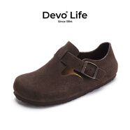 Devo Life的沃軟木勃肯鞋男女同款單鞋絨面復古包頭鞋情侶文藝休閑鞋 66008 深棕反絨牛皮 36