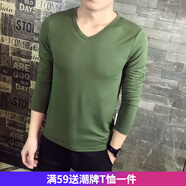 嘉曄長(cháng)袖t恤男士 薄款內衣單衣打底冬季青年防寒修身打底衫秋衣上衣服 V領(lǐng)長(cháng)袖 軍綠 S