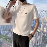 菲尼東爵（FNAADOOG）男士針織短袖毛衣男圓領(lǐng)半袖內搭衫春秋半截袖春季打底衫男款T恤 白色 針織B短袖【絲光棉面料】 3XL 建議150-170斤