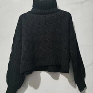 tzbt新款秋冬季短款加厚高腰高領(lǐng)毛衣女士慵懶風(fēng)麻花套頭針織衫 黑色【加厚款】 S 【建議80--95斤】
