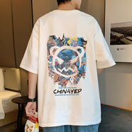 遙渠（YAO QU）短袖男2023夏季新款港風(fēng)惡魔笑臉短袖T恤男ins潮流寬松情侶上衣服 純棉T恤1071 白色 XL