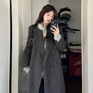 GARNUO灰色毛呢外套女羽絨內(nèi)膽秋冬季新款小個(gè)子高級(jí)感正肩西裝呢子大衣 灰色【羽絨內(nèi)膽】 M 【101-110】