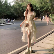 細熙情人節(jié)約會穿公主裙蓬蓬裙心動戀曲 不規(guī)則前短后長裙擺設(shè)計 杏色 M