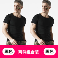 簡束 短袖T恤男純色棉質(zhì)t恤夏季休閑運動緊身t恤男圓領(lǐng)修身打底汗衫潮 黑色+黑色（兩件裝） XL （70kg左右）