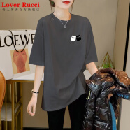 LOVER RUCCI韩国大版体恤宽松T恤打底内搭春夏新款纯棉遮屁股中长款短袖t恤女 236-109灰色 L 适合110-125斤