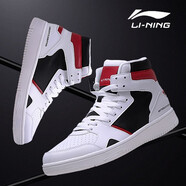 李寧（LI-NING）男鞋騎士時尚生活復(fù)古籃球鞋休閑鞋男子春秋季防滑皮革中高幫板鞋潮流運(yùn)動鞋子 公牛紅/白 40男(250mm)