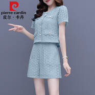皮爾卡丹（pierre cardin）夏季2025年新款女士裝時(shí)尚套裝氣質(zhì)洋氣小個(gè)子休閑短褲兩件套套裝 藍色 M(100-110斤)