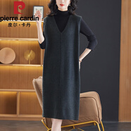皮爾卡丹（pierre cardin）馬甲背心連衣裙女秋冬遮屁股洋氣上衣針織衫外穿寬松中長款毛衣裙 深灰色 2XL 建議125-135斤