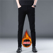 LEMBA加絨牛仔褲男士韓版修身小腳褲子男褲2025新款彈力休閑長(cháng)褲秋冬季 黑色款【加絨】 31 碼