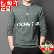 恒源祥純羊毛絨衫秋冬季圓 領(lǐng)男士針織長(zhǎng)袖t 恤薄 款打底衫保暖毛衣男 2001綠色 XL (175)