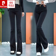 皮爾卡丹（pierre cardin）高腰微喇休閑褲女春秋季新款修身顯瘦百搭加絨加厚喇叭長(zhǎng)褲潮 1704#黑色【春秋】 常規(guī) 2XL 【建議130-150斤】