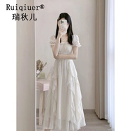 瑞秋兒夏季新款連衣裙女裝法式溫柔風(fēng)氣質(zhì)時尚泡泡袖設(shè)計感小眾裙子夏天 奶油杏 S