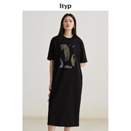 旅途原品（ltyp）t恤裙女直筒連衣裙連衣裙個(gè)性藝術(shù)印花休閑實(shí)穿短袖裙秋 靜謐黑-抽象油畫 M