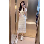 RGPX2025年夏季新款小香風(fēng)女設(shè)計感小眾洋氣法式蕾絲收腰包臀連衣裙 杏色 送吊帶 2XL 135-145斤