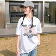 方糖姑娘初中高中學(xué)生T恤夏季時(shí)尚女孩寬松短袖上衣大童新款韓版少女ins潮 5001DYR白色短袖 S