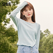 Semir森馬長(cháng)袖t恤女短款木耳邊開(kāi)叉上衣春秋裝圓領(lǐng)甜美t恤衫 天空藍81101 XS 150/76A