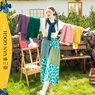 兩三事梵高文藝 青衫 蕾絲拼接半高領(lǐng)打底衫女春季復古修身內搭針織衫 杏色-y 均碼 F