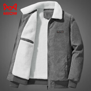 貓人（MiiOW）燈芯絨外套男士冬季加絨加厚保暖上衣2025秋冬新款休閑羊羔絨夾克 JK2202灰色【加絨】 XL