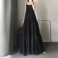 Lauaird大碼吊帶裙胖mm300斤長款女夏暗黑山本風內(nèi)搭孕婦連衣裙超長腳踝 黑色 3XL碼建議190250斤