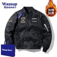 WASSUP UOSNE潮牌ma1飛行員夾克男女款美式大碼棒球服休閑雙面穿飛機(jī)刺繡外套 9987J黑色（加棉款） 2XL （建議135-150斤）