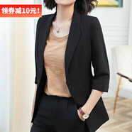 DGPZ中袖小西裝女小西服職業(yè)通勤女裝外套YZH8506 黑色 XL