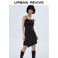 UR夏季新款女裝潮流不規則下擺收褶吊帶連衣裙UWV740053 正黑 XL