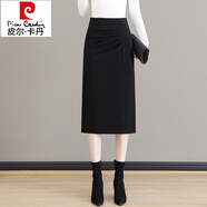 皮爾卡丹（pierre cardin）時(shí)尚毛呢半身裙女2024秋冬季新款高腰a字中長(zhǎng)款冬裙開(kāi)叉一步裙子 黑色毛呢 S 26