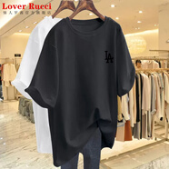 LOVER RUCCI粉色t恤女夏季短袖2025年歐貨大版純棉中長款寬松遮屁股上衣服ins LA灰色 L 建議135-160斤