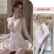 情趣內(nèi)衣女免脫火辣睡衣蕾絲網(wǎng)紗睡裙連體包臀短裙黑絲純欲風(fēng)戰(zhàn)袍 白色+白絲襪 均 碼【建議80-125斤】