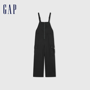 Gap女裝春秋時尚百搭寬松背帶褲美式休閑工裝長褲477872 黑色 155/58A(XS)亞洲尺碼