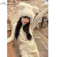 韓秋夢(mèng)甜心繆斯休閑小眾設計燈芯絨碎花背帶褲 杏色 S