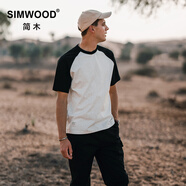 SIMWOOD/簡(jiǎn)木【標(biāo)準(zhǔn)寬松】240g棉sorona涼感插肩短袖T恤男SN120089 燕麥灰配黑色(無(wú)印花) XL （建議146-160斤）
