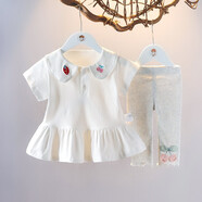 優(yōu)美童女童夏裝套裝嬰兒童裝洋氣上衣短袖polo衫女寶寶夏天衣服1-2-3歲 白色套裝 100 偏小一碼往大一個(gè)號
