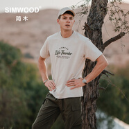 SIMWOOD/簡木【標準寬松】240g棉sorona涼感印花短袖T恤男SN120055 米砂 XL建議146-160斤