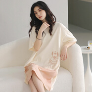 迪莉雅 睡裙女夏季短袖純棉薄款休閑寬松圓領(lǐng)睡衣連衣裙夏天家居服吊帶 8240 L （建議100-120斤）