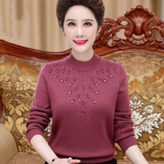 蘭米思冬季一體加絨加厚保暖中年大碼女裝寬松半高領(lǐng)長(zhǎng)袖媽媽毛衣秋冬氣質(zhì)中老年女人羊毛打底衫上衣T恤外套 豆沙 L【建議105-120斤】