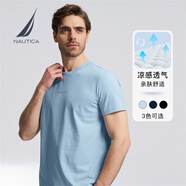 諾帝卡（NAUTICA）男裝春夏新款舒適親膚透氣涼感休閑短袖圓領(lǐng)T恤男TE4102 淺藍色406 2XL