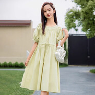 方糖姑娘初中生連衣裙夏季2025新款大童甜美民族風(fēng)高中學(xué)生小清新公主裙潮 24285DYR綠色連衣裙 S（80斤以內(nèi)）