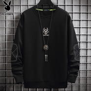 花花公子（PLAYBOY）加絨衛衣男秋冬款2025新款保暖潮流長(cháng)袖t恤男寬松百搭上衣打底衫 3526HH1103SOH黑色 3XL