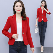 葉紫楓 小西裝外套女短款小個(gè)子春秋新款修身氣質(zhì)時(shí)尚西服商務(wù)職業(yè)裝 紅色 M（90斤左右）