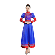 hawit蒙古舞演出服裝女蒙古服飾蒙古演出袍大裙擺泡泡袖長(cháng)袖演出服民族 深藍色 定制專(zhuān)拍