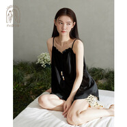 妮狄婭睡衣女夏季純棉薄款寬松吊帶衫清涼短褲時(shí)尚外穿家居服套裝 黑色 M