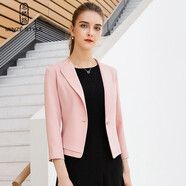 名師路小西裝外套女春秋裝新款時(shí)尚通勤駁領(lǐng)純色一?？燮叻中涠掏馓着?藕粉色10 M