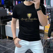 匡都（KRDUGBR）香港潮牌冰絲短袖T恤男夏季半袖打底衫寬松大碼胖子男裝休閑夏裝 黑色-A81 3XL 【155-170斤】