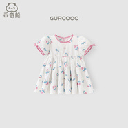 乖奇熊【碎花連衣裙】女寶寶夏季薄款短袖公主連體裙童裝衣服嬰兒外出服 白色/櫻桃小可 110